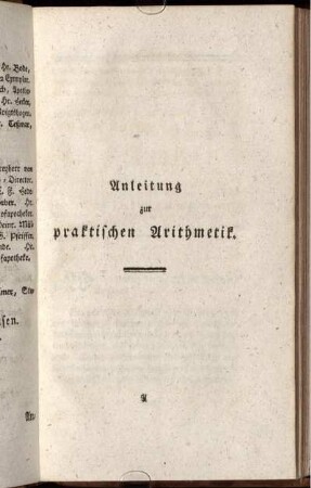 Anleitung zur praktischen Arithmetik. Einleitung.