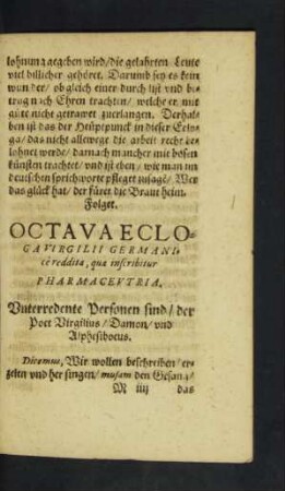 Octava Ecloga ...