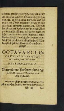Octava Ecloga ...