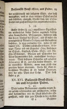 XV. XVI. Balsamisch Brust-Elixir, wie auch dergleichen Pulver.
