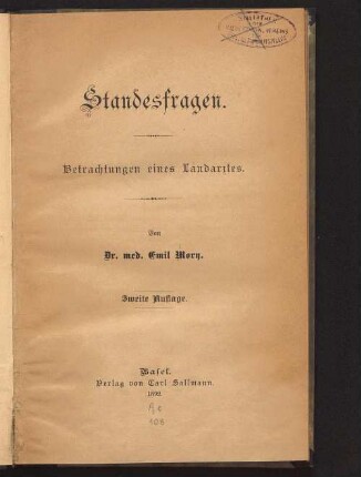 Standesfragen : Betrachtungen eines Landarztes