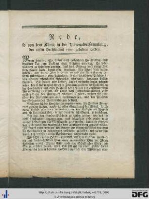 Rede so von dem König in der Nationalversammlung, den 30sten Herbstmonat 1791, gehalten worden.