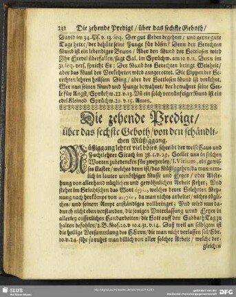 Die zehende Predigt, über das sechste Geboth, von den schändlichen Müßiggang