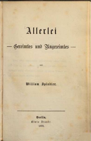 Allerlei-Gereimtes und Ungereimtes