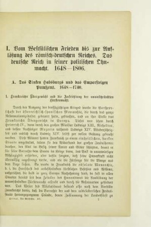 I. Vom Westfälischen Frieden bis zur Auflösung des römischen-deutschen Reiches. Das deutsche Reich in seiner politischen Ohnmacht. 1648 - 1806