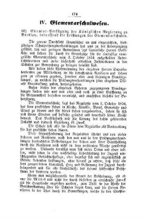 Circular-Verfügung der Königlichen Regierung zu Breslau, betreffend die Leistungen der Elementarschulen : [IV. Elementarschulwesen]