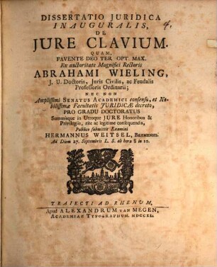 Diss. iur. inaug. de iure clavium