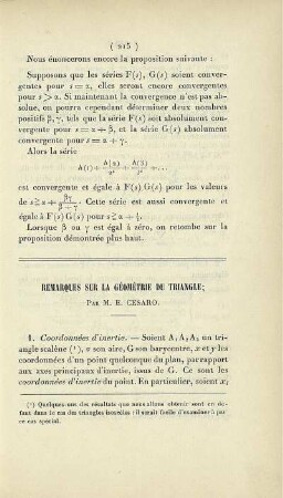 Remarques sur la géométrie du triangle.