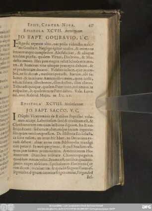 Epistola XCVIII. Mediolanum. Io. Bapt. Sacco, V. C.