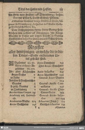 Register aller dererjenigen, an welche die in diesem Titular- Buche enthaltenen Titul gestellet sind
