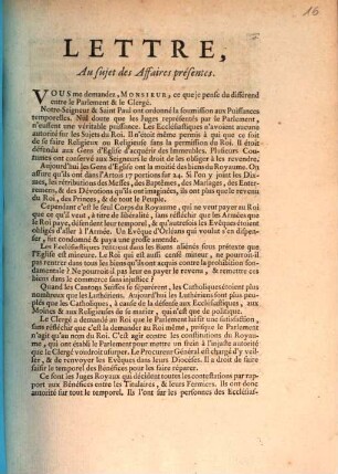 Lettre, Au sujet des Affaires présentes ...