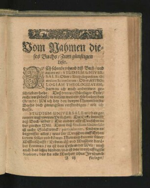 Vom Nahmen diese Buchs/ Zum günstigen Leser.