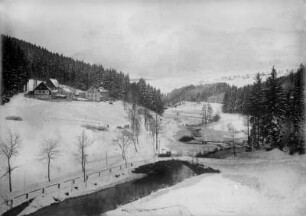 Ansicht des Werkel mit Brücke über die Preßnitz zum Schafweg