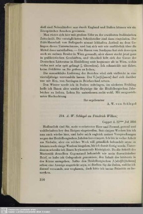 August Wilhelm von Schlegel an Friedrich Wilken, Coppet, 22.07.1816