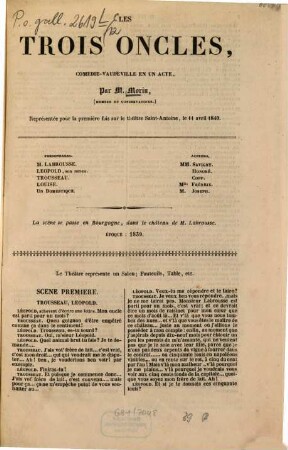 Les trois oncles : comédie-vaudeville, en un acte