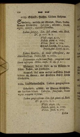 1183. Schrift-Flechte. Lichen scriptus. - 1211. Rosenförmige Flechte. Lichen caperatus.