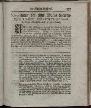 Solennitäten bey einer Raths-Herren-Wahl in Rostock. Aus einem Wahl-Protocoll de Anno 1682. den 24. Febr. extrahiret.
