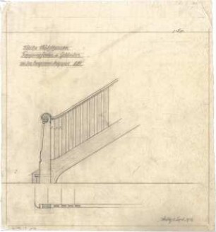 Dolmetsch, Theodor; Mühlhausen / Enz; Kirche - Treppenpfosten u. Geländer an der Emporentreppe (Grundriss, Ansicht)