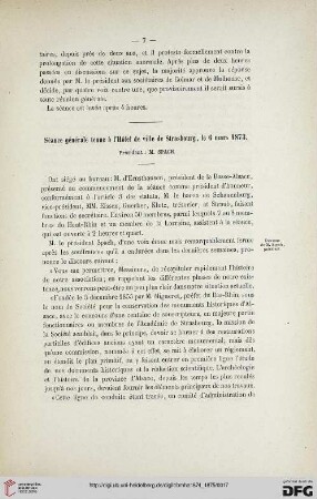 Séance générale tenue à l'Hôtel de Ville de Strasbourg, le 6 mars 1873