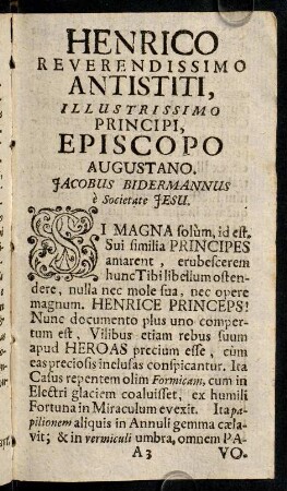 A3r-A4r, Henrico Reverendissimo Antistiti, Illustrissimo Principi, Episcopo Augustano.