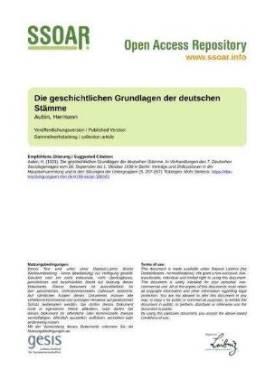 Die geschichtlichen Grundlagen der deutschen Stämme