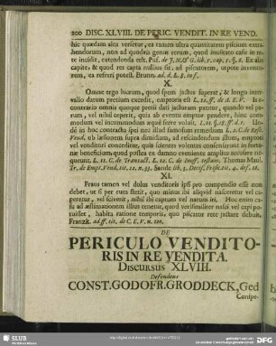 De Periculo Venditoris In Re Vendita, Discursus XLVIII. Defendens Const. Godofr. Groddeck, Ged.