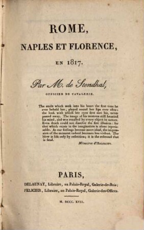 Rome, Naples et Florence : en 1817