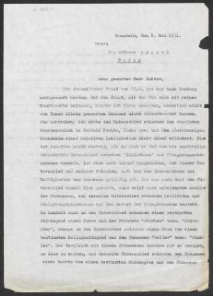 [Brief von Otto Selz an Andreas Angyal vom 08. Mai 1931]
