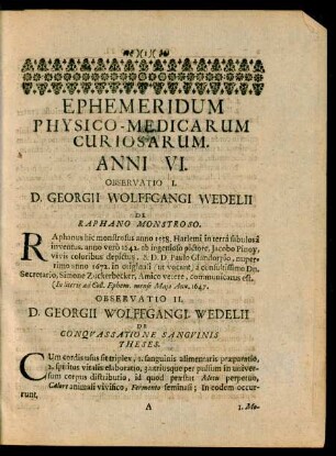 Ephemeridum Physico-Medicarum Curiosarum.