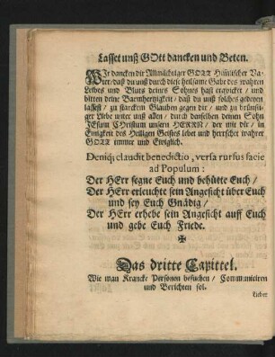 Das dritte Capittel. Wie man Krancke Personen besuchen/ Communiciren und Beichten sol.