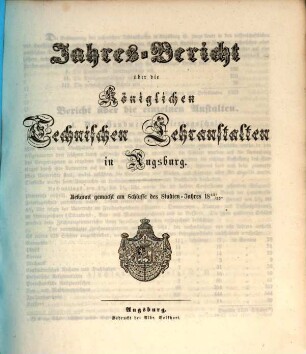 Jahresbericht über die königlichen technischen Lehranstalten in Augsburg. 1852/53 (1853)