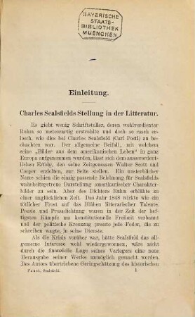 Charles Sealsfield (Carl Postl), der Dichter beider Hemisphären : sein Leben und seine Werke