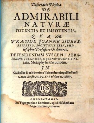 Dissertatio Physica De Admirabili Naturae Potentia Et Impotentia
