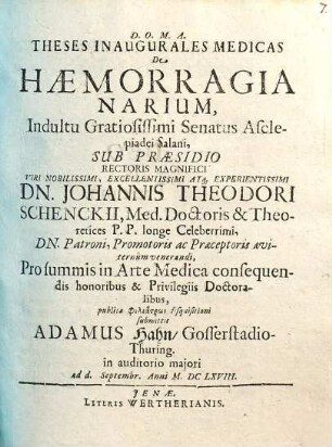 Theses Inaugurales Medicas De Haemorragia Narium