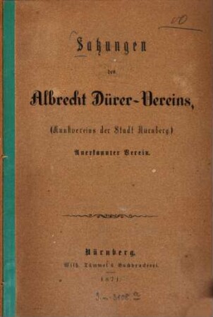 Satzungen des Albrecht Dürer-Vereins,  : Anerkannter Verein