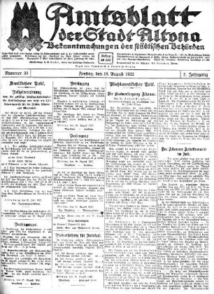 Nummer 33 : Freitag, den 18. August 1922