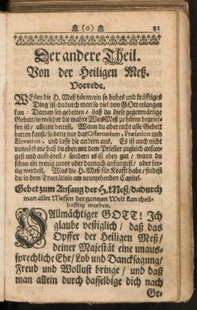 Der andere Theil. Von der Heiligen Meß