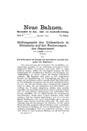 Bildungsziele der Volksschule in Rücksicht auf die Forderungen der Gegenwart : (Schluß)