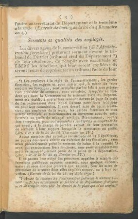Serments et qualités des employés