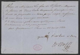 Quittung über Honorar für "2 Chansons polonaises, Op. 237" und "2 Nocturnes, Op. 238"