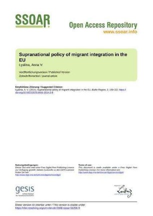 Supranational policy of migrant integration in the EU
