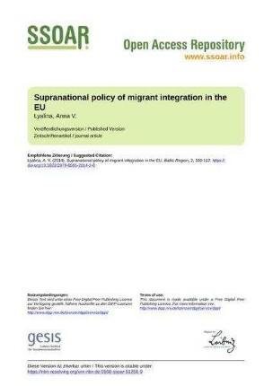 Supranational policy of migrant integration in the EU