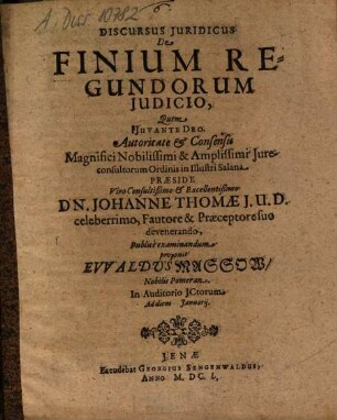 Discursus Iuridicus De Finium Regundorum Iudicio