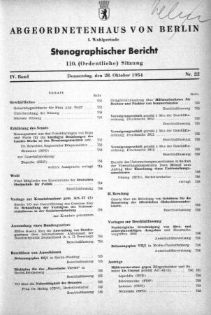Nr. 22 (110), 28. Oktober 1954