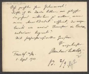 Brief an B. Schott's Söhne : 01.09.1901