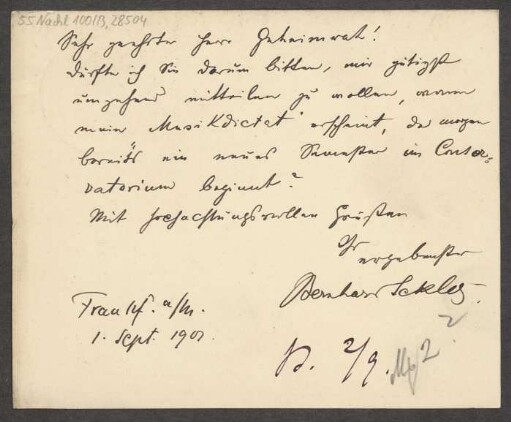 Brief an B. Schott's Söhne : 01.09.1901