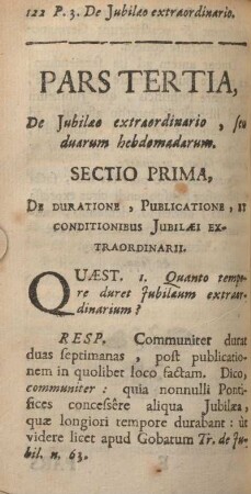 Pars tertia. De jubilæo extraordinario, seu duarum hebdomadarum.