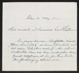 Brief von Selma Lagerlöf an Gerhart Hauptmann