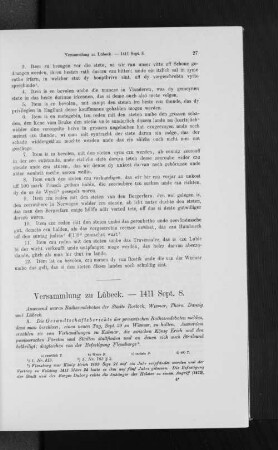 Versammlung zu Lübeck. - 1411 Sept. 8.