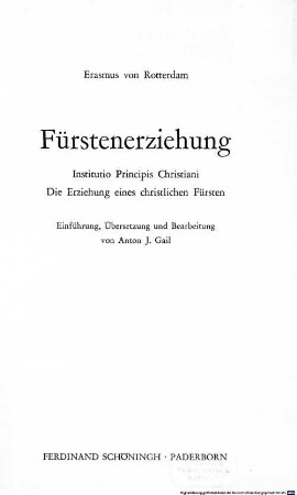 Fürstenerziehung : die Erziehung eines christlichen Fürsten = Institutio principis Christiani